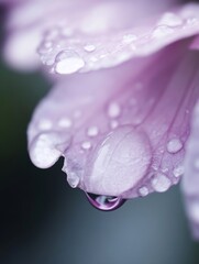 Poster - Close-up of a delicate lavender petal glistening with morning dew, showcasing the intricate texture and water droplets clinging to its surface. : Generative AI