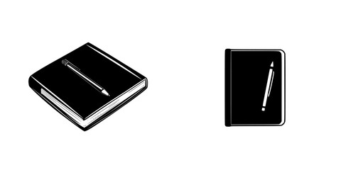 Poster - Flat black icons representing a notebook and a notepad for digital design or print use