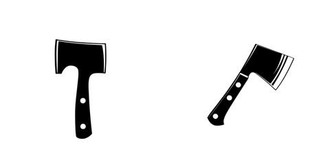 Poster - Black flat icons of two different styles of axes with distinct handles displayed on a plain background