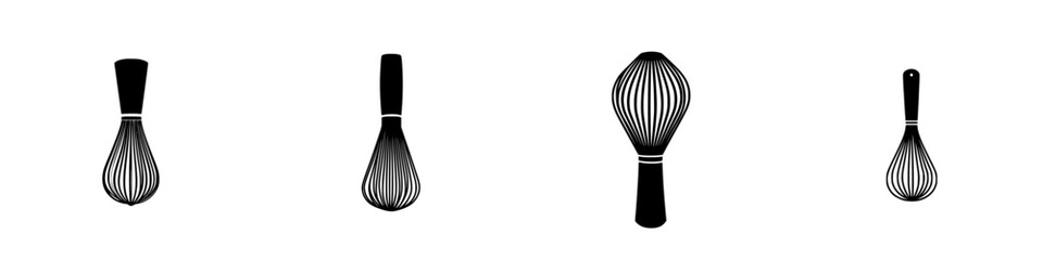 Poster - Flat black icon set of whisks in various shapes for kitchen and cooking use in design and decoration
