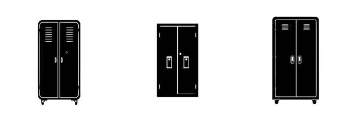 Poster - Flat black icons representing various styles of storage lockers for use in design and illustration