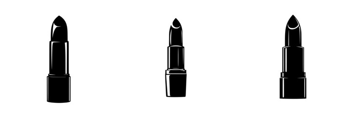 Poster - Flat black lipstick icons arranged in a row showcasing different styles and designs for beauty enthusiasts and cosmetics designers
