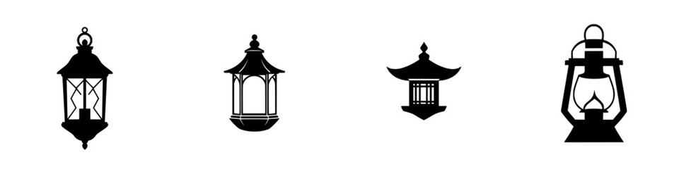 Poster - black icons of various lantern designs illustrating different styles and structures for decorative u