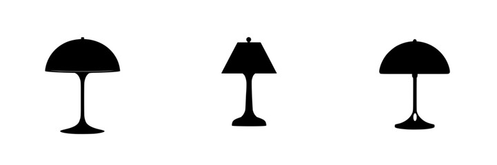 Poster - Various flat black lamp icons showcasing distinct designs in a minimalist style suitable for digital applications