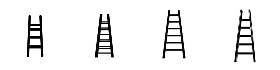 Poster - Flat black icons feature multiple ladder designs showcasing straight lines and minimalist shapes
