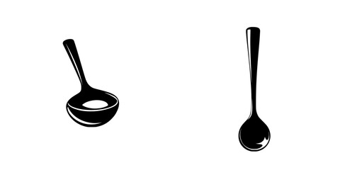 Poster - Black icons of a ladle and a spoon representing kitchen utensils for cooking and serving food in a simple design