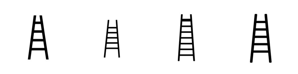 Poster - Multiple flat black icons of ladders illustrating various sizes and designs for diverse applications and projects