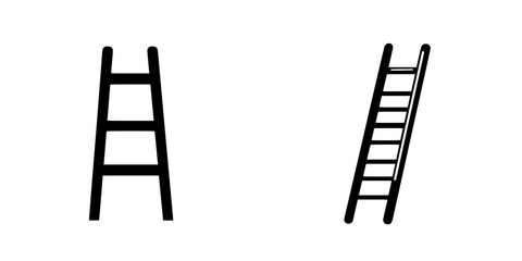 Poster - Flat black icon of a wooden ladder in two different perspectives showing its design and structure for use in various projects