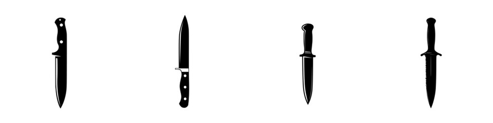 Poster - Multiple flat black knife icons showcasing various styles and shapes for design purposes and illustrative needs