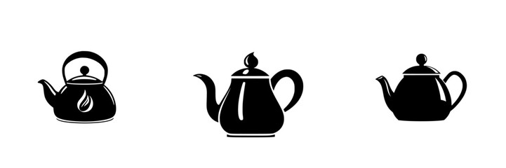 Poster - Stylized black icons of teapots arranged in a minimalist design for modern kitchen decor