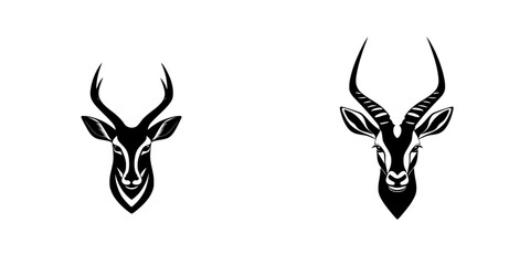 Poster - Stylized black icons of antelope heads showcasing unique design and intricate horn details in a minimalist format