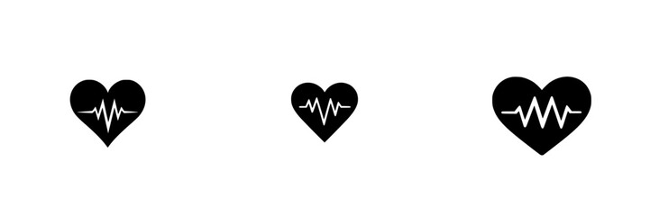 Poster - heartbeat icons representing health, wellness, and medical themes in a flat black design