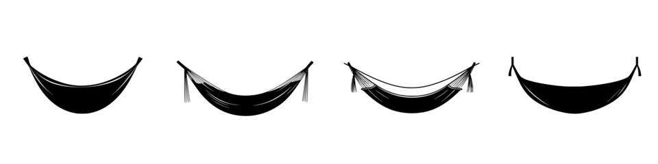Poster - Unique collection of flat black hammock icons suitable for design projects and digital applications showcasing relaxation themes
