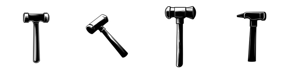 Poster - Collection of flat black icons representing various types of hammers suitable for crafting and construction activities