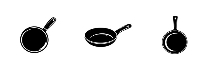 Poster - Flat black cooking icon representing various frying pans and skillets used in kitchen preparation