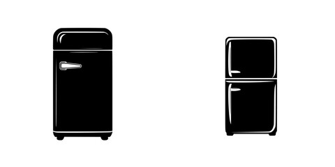 Poster - Distinctive flat black refrigerator icons showcasing retro and modern designs for kitchen or appliance usage