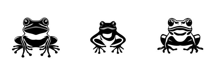 Poster - Flat black frog icons designed for various uses, emphasizing simplicity and elegance in black and white style