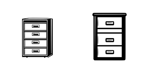 Poster - Flat black icon representing two styles of four-drawer cabinets designed for storage and organization