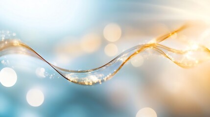 Aufkleber - Abstract golden wave flowing through a soft blue and beige bokeh background, creating a luxurious and elegant design. : Generative AI