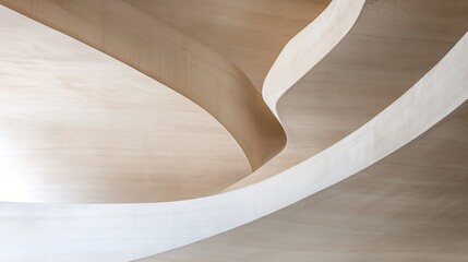 Fototapete - Abstract architectural curves of beige and white concrete, showcasing smooth, flowing lines and interplay of light and shadow in a modern building interior. : Generative AI