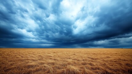 Poster - Dramatic storm clouds loom over a vast, golden wheat field, creating a breathtaking landscape of nature's power and beauty. : Generative AI