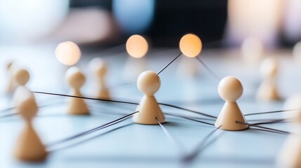 Fototapete - Interconnected beige pawns forming a network, symbolizing collaboration, communication, and global connection in a modern business context. : Generative AI