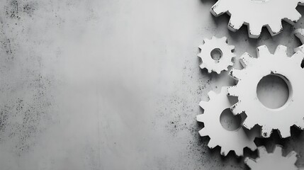 Aufkleber - White cogwheels on a textured grey surface, suggesting concepts of teamwork, mechanics, and industrial design.  The image offers a copy space for text. : Generative AI