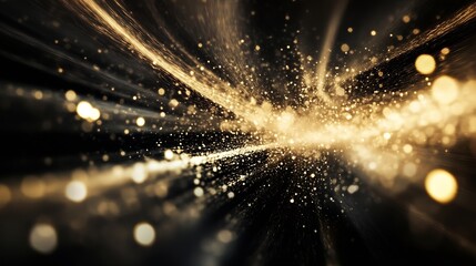 Poster - Abstract gold and black particle burst, glowing light streaks and bokeh effect, ideal for luxury, celebration, or technology backgrounds. : Generative AI