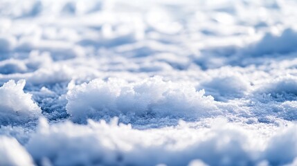 Poster - Close-up view of a snowdrift, showcasing the texture and intricate details of freshly fallen snow under sunlight.  The image features a soft, cool blue and white color palette, ideal f : Generative AI