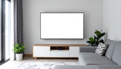  Television Screen Mockup - Background for Application Presentation - Template for TV Screen - Wide Screen in Living Room - White Screen for Product, Interface Design - App, Web, UI Design