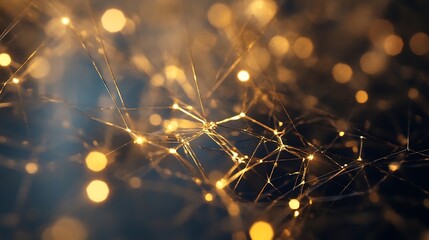 Aufkleber - Abstract network of glowing golden lines and bokeh lights, creating a futuristic or technological feel.  The image evokes themes of connection, innovation, and digital transformation. : Generative AI