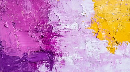 Fototapete - Abstract painting with purple, white, and yellow paint strokes, showcasing texture and vibrant color contrasts.  The impasto technique creates a dynamic visual experience. : Generative AI