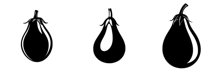 Poster - Various flat black eggplant icons depicted in three distinct shapes on a simple background