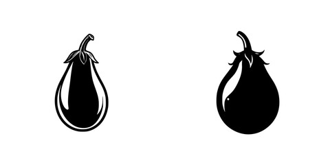 Poster - Flat black icons depicting two eggplants with distinct shapes and design features set against a white background