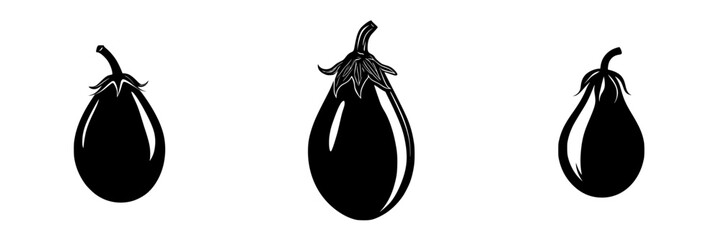 Poster - Flat black icons of eggplants in various sizes representing vegetable design elements for culinary themes