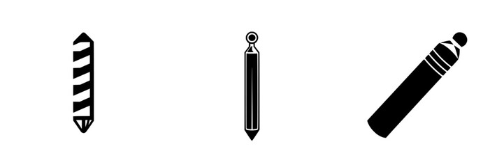 Poster - Selection of flat black icons representing various types of writing instruments on a plain background