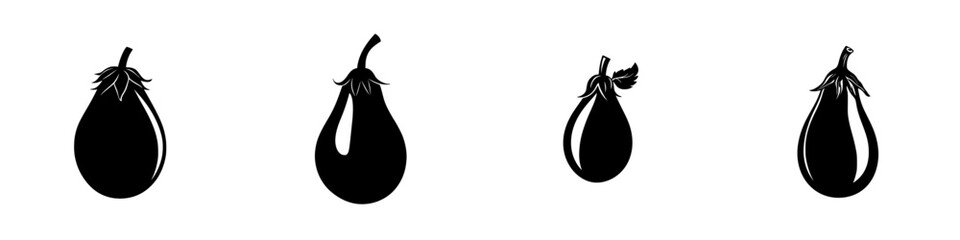 Poster - Black icons representing different varieties of eggplants in a minimalist design layout
