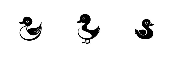 Poster - Simple flat black duck icons designed for playful and modern digital applications showcasing various poses and expressions