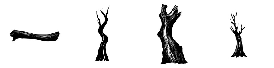 Poster - Collection of flat black icons representing various tree forms in a minimalist style for design and illustration uses