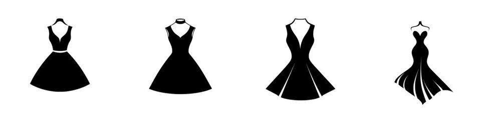 Poster - stylish collection of flat black dress icons showcasing diverse designs suitable for various occasio