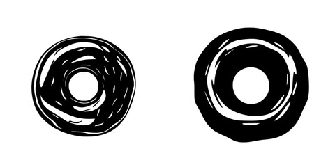 Poster - Black flat icons representing a round donut shape and an outer ring with a hollow center illustrating dessert themes