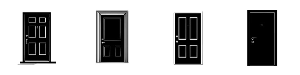 Poster - Collection of flat black door icons designed for digital use in modern applications