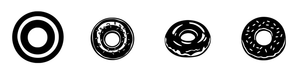 Poster - Various flat black donut icons showcasing different designs and styles for graphic use or decorative purposes