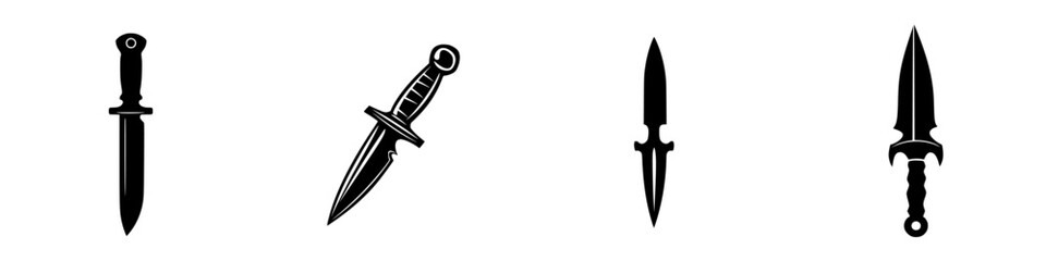 Poster - Collection of flat black icons depicting various dagger designs suitable for digital art and graphic projects