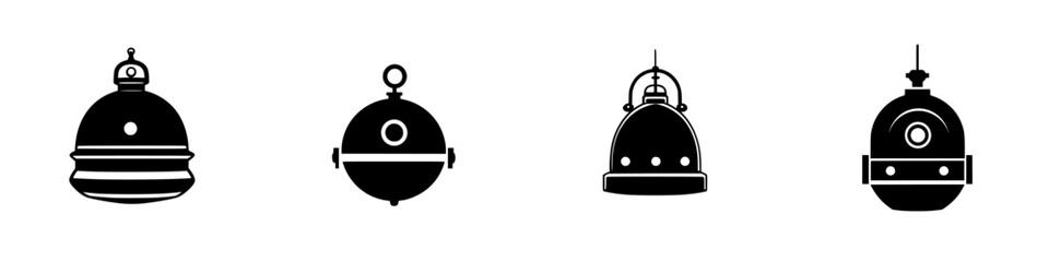 Poster - Stylized flat black icons of various bell shapes for use in design and illustration contexts