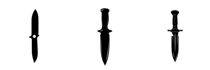 Poster - Collection of flat black knife icons displaying various blade designs and handle styles suitable for graphic use