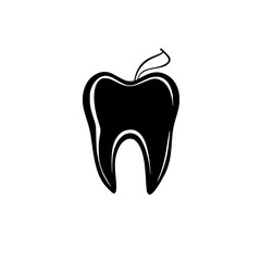 Poster - Icon of a tooth designed in flat black style resembling an apple concept for dental care and health