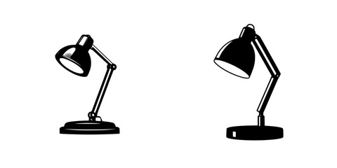 Poster - Flat black icons of desk lamps showcasing distinct designs and adjustable features for various lighting needs