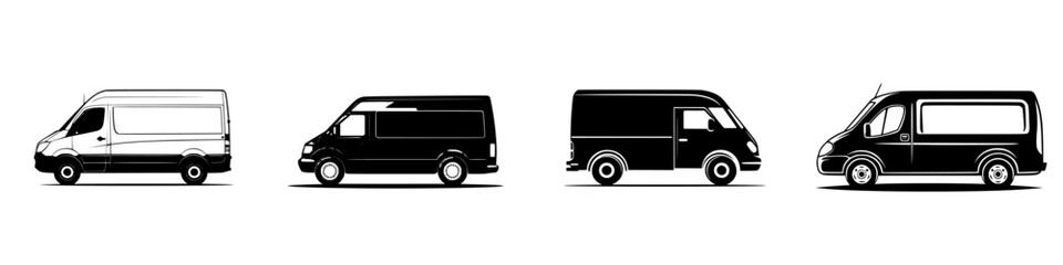 Poster - Collection of flat black van icons showcasing different styles and shapes for design use