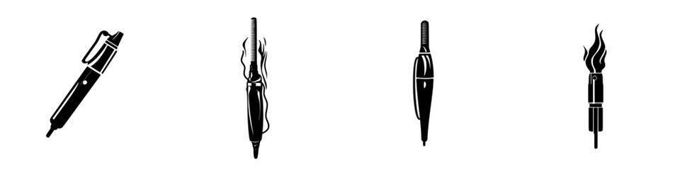 Poster - Unique collection of flat black icons representing different types of writing instruments for design purposes